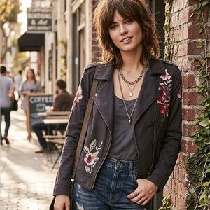 KENSIE Embroidered Asymmetrical Jacket Square Neck, Navy Blue